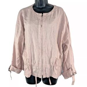 Eileen Fisher Roll Tab Sleeve Organic Linen Jacket Full Zip